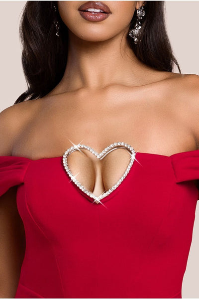 Diamante Heart Trim A-Line Mini Dress - Black | Goddiva Diamante Heart Trim A-Line Mini Dress - Black | Goddiva