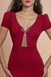 Diamante Embellished Bow Scuba Crepe Maxi Dress - Wine by Goddiva