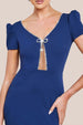 Diamante Embellished Bow Scuba Crepe Maxi Dress - Navy by Goddiva
