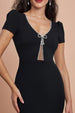 Diamante Embellished Bow Scuba Crepe Maxi Dress - Black by Goddiva