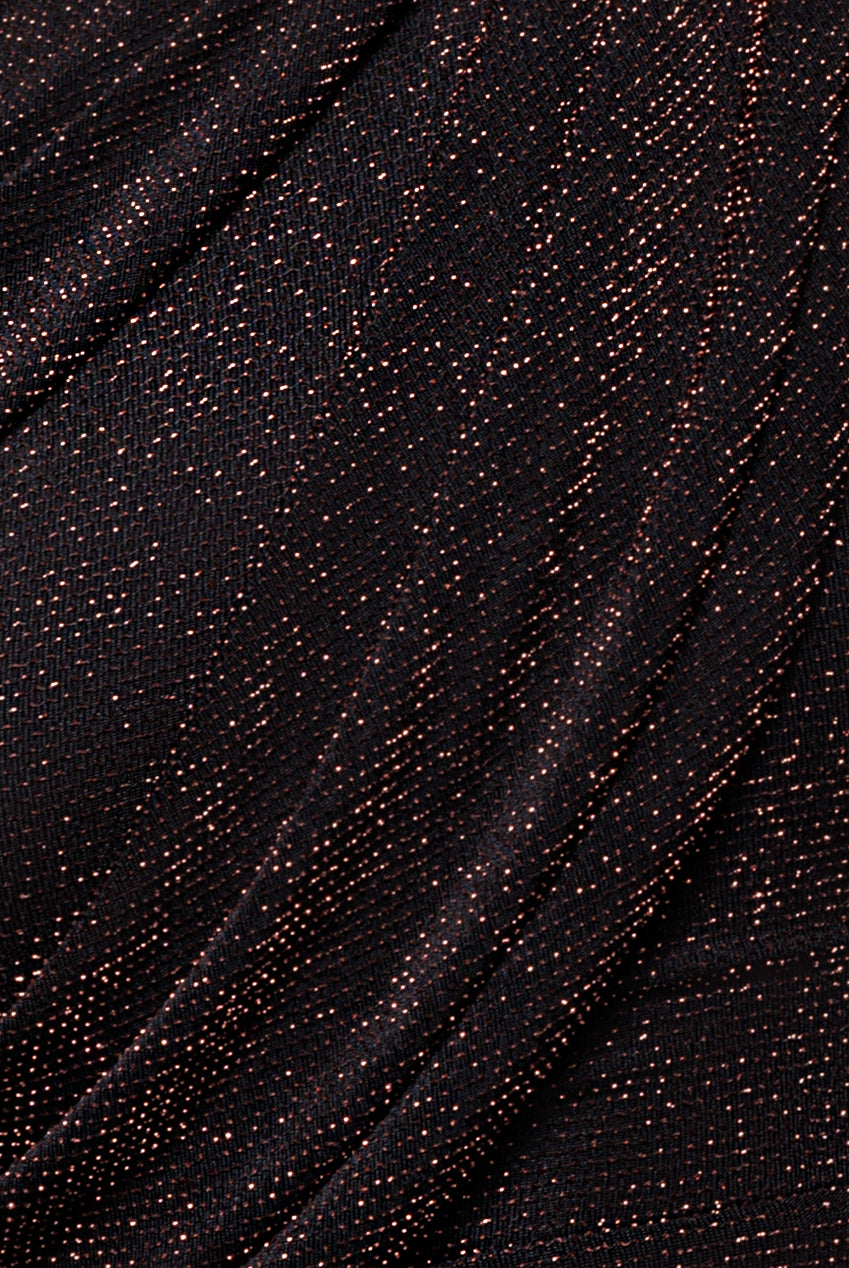 Off The Shoulder Gathered Panel Sparkle Lurex Maxi Dress - Black Rose DR4675