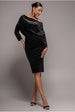 Glitter Velvet Cowl Neck Sheath Midi Dress - Black by Goddiva