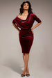Glitter Velvet Cowl Neck Sheath Midi Dress - Wine by Goddiva