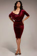 Glitter Velvet Cowl Neck Sheath Midi Dress - Wine by Goddiva