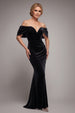 Off The Shoulder Deep Plunge Velvet Maxi Dress - Black by Goddiva