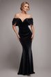 Off The Shoulder Deep Plunge Velvet Maxi Dress - Black by Goddiva