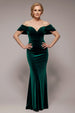 Off The Shoulder Deep Plunge Velvet Maxi Dress - Emerald Green by Goddiva