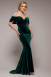Off The Shoulder Deep Plunge Velvet Maxi Dress - Emerald Green by Goddiva