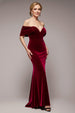 Off The Shoulder Deep Plunge Velvet Maxi Dress - Burgundy by Goddiva