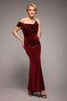 Glitter Velvet Cowl Neck Off The Shoulder Maxi Dress - Wine by Goddiva