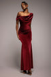Glitter Velvet Cowl Neck Off The Shoulder Maxi Dress - Wine by Goddiva