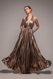 Sunrise Foil Halterneck A-Line Maxi Dress - Gold by Goddiva