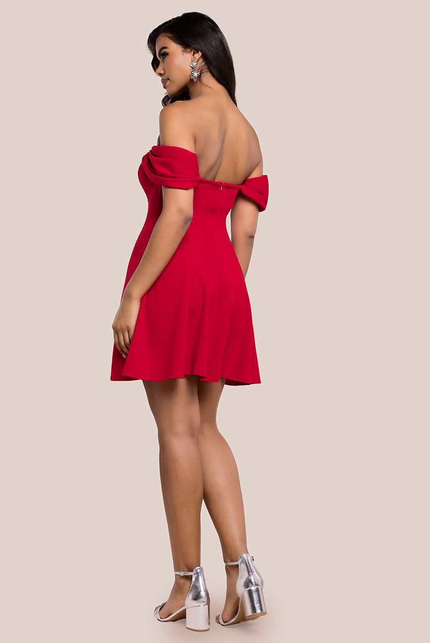 Diamante Heart Trim A-Line Mini Dress - Red DR4700