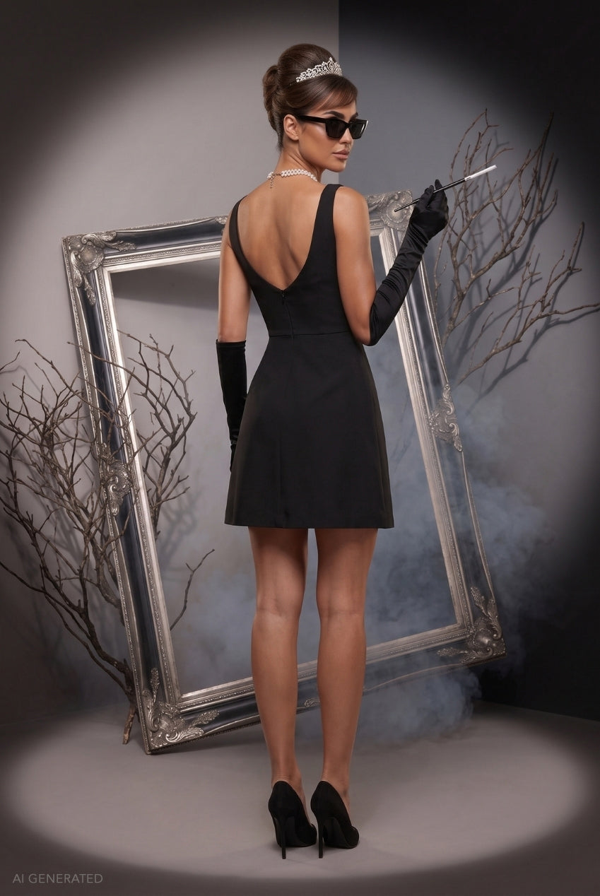 Sleeveless A-line Mini 1960’s Hollywood-Inspired Halloween Costume - Black DR4707-HAL