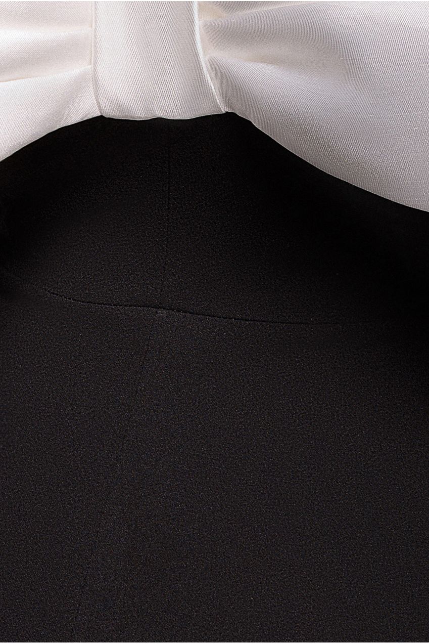 Contrast Off Shoulder Back Satin Bow Scuba Maxi Dress - Black Cream DR4708CONTRAST