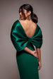 Off Shoulder Back Satin Bow Scuba Maxi Dress - Emerald Green by Goddiva