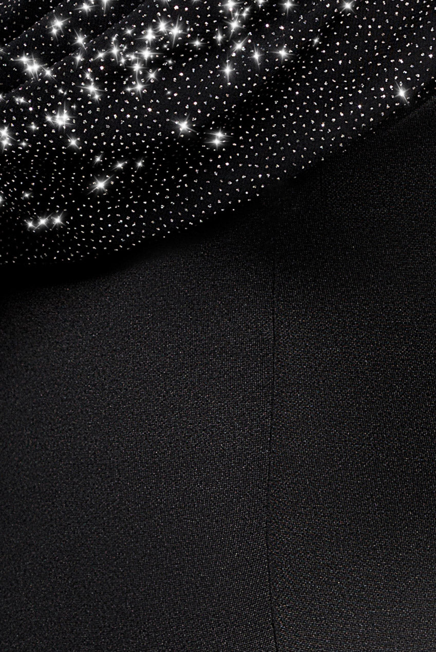 Sparkle Chiffon Cowl Bardot Skater Mini Dress - Black DR4709