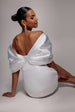Off Shoulder Back Satin Bow Scuba Mini Dress - White by Goddiva