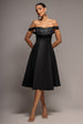 Sparkle Chiffon Cowl Bardot Skater Midi Dress - Black by Goddiva