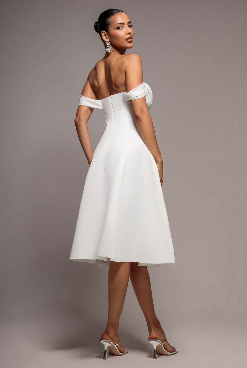 Sparkle Chiffon Cowl Bardot Skater Midi Dress - Cream DR4721