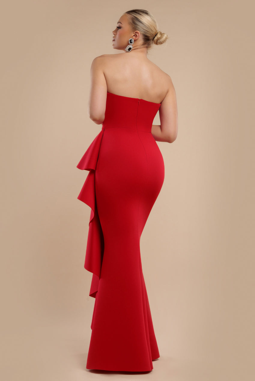 Boobtube Peplum  Waterfall Frill Maxi Dress - Red DR4738