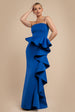 Boobtube Peplum  Waterfall Frill Maxi Dress - Royal Blue by Goddiva