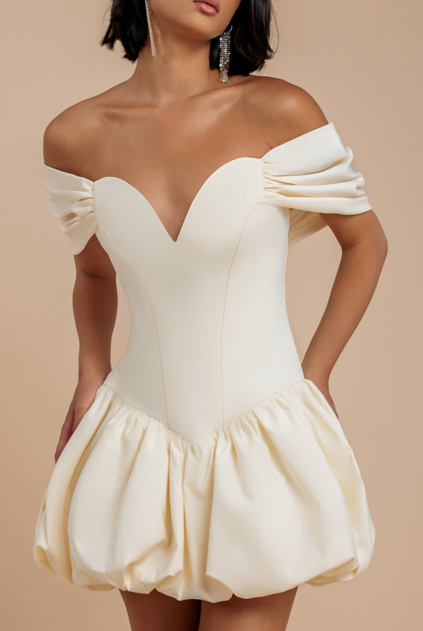 Bardot Babydoll Corset Mini Dress - Cream DR4740