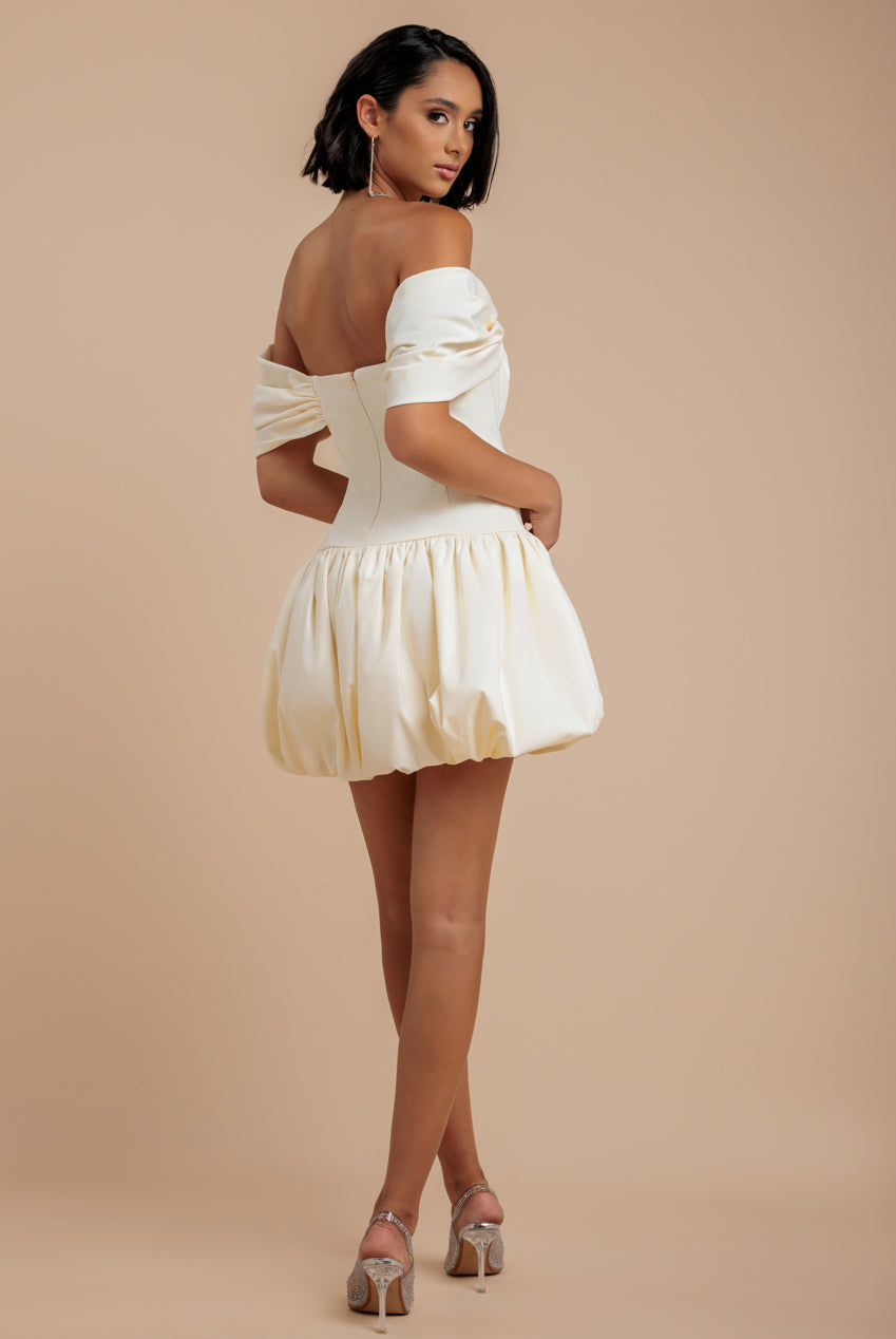 Bardot Babydoll Corset Mini Dress - Cream DR4740