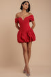 Bardot Babydoll Corset Mini Dress - Red by Goddiva