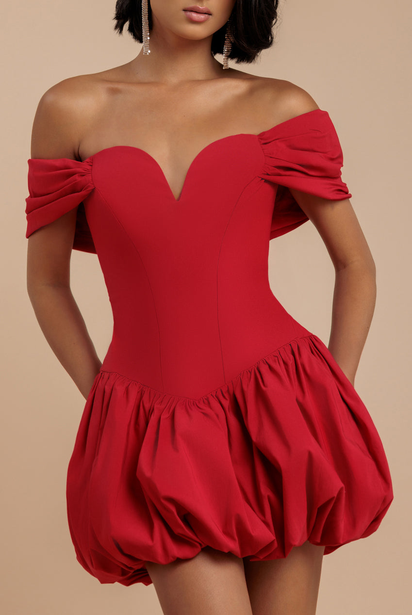 Bardot Babydoll Corset Mini Dress - Red DR4740