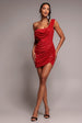 Cowl Neck Glitter Lurex Mini Dress - Red by Goddiva