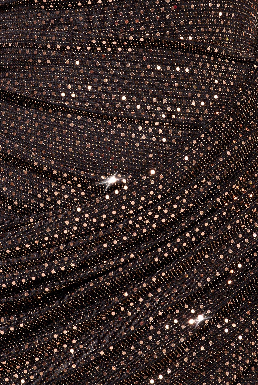 Cowl Neck Sequin Glitter Lurex Mini Dress - Rose Gold DR4741