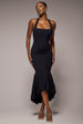 Halter Neck Puff Hem Mermaid Midaxi Dress - Black by Goddiva