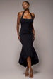 Halter Neck Puff Hem Mermaid Midaxi Dress - Black by Goddiva