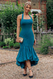 Halter Neck Puff Hem Mermaid Midaxi Dress - Emerald Green by Goddiva