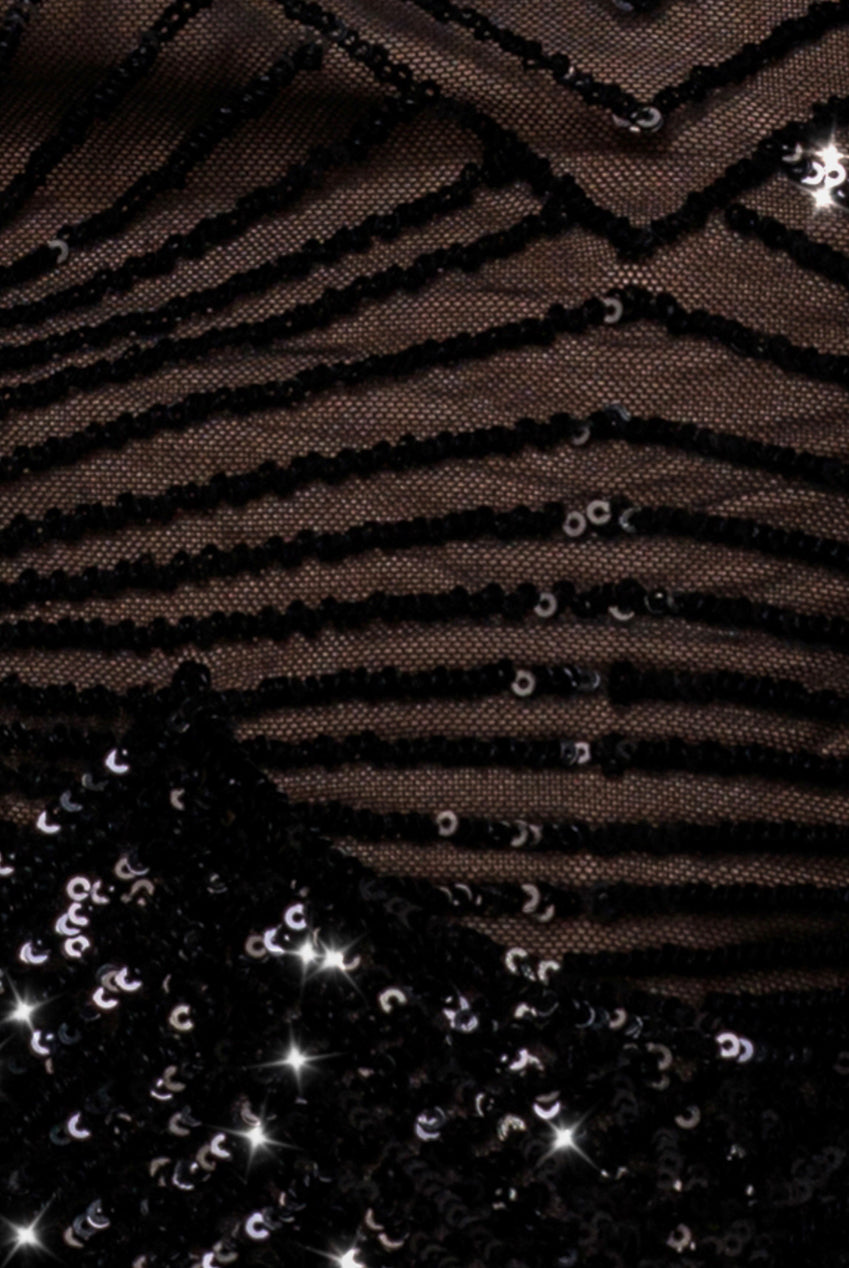 Sequin Starburst Cape Sleeve Mini Dress - Black DR4748