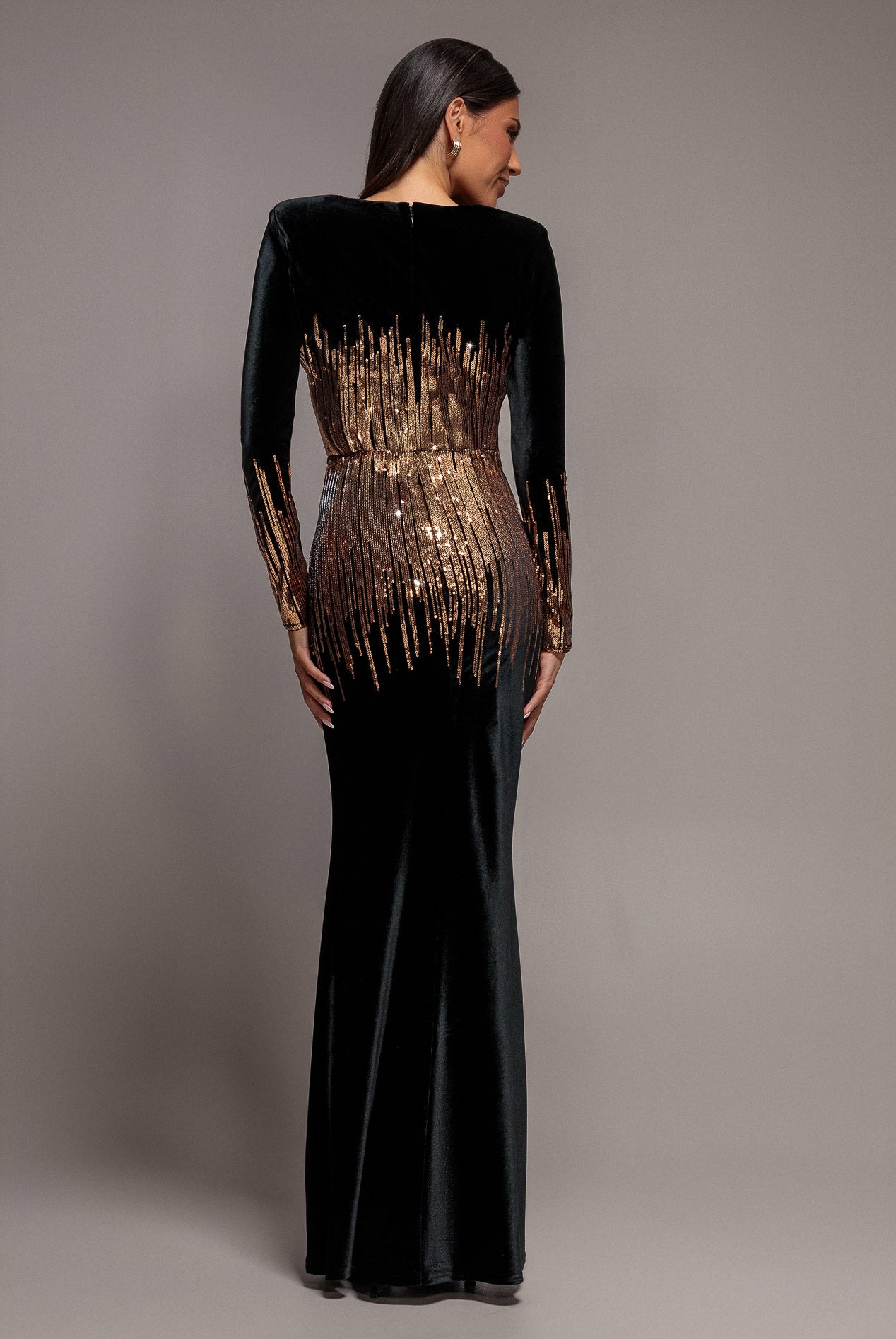 Sequin Ombre Velvet Maxi Dress - Black DR4756