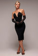 Strapless Super Plunge Diamante Neck Midi Dress - Black by Goddiva