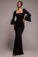 Petal Bow Sleeve Frill Maxi Dress - Black by Goddiva