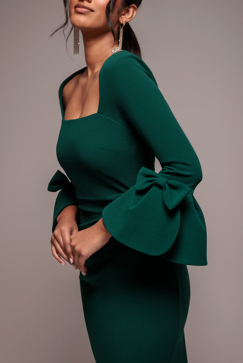 Petal Bow Sleeve Frill Maxi Dress - Emerald Green DR4767