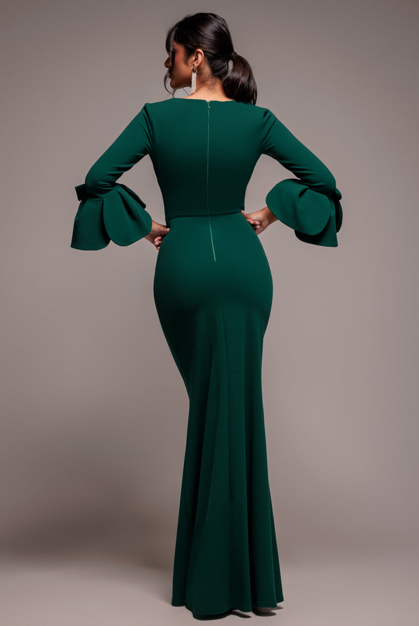 Petal Bow Sleeve Frill Maxi Dress - Emerald Green DR4767