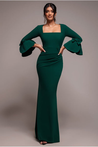 emerald green cowl neck frill hem maxi dress Cecilia Cowl Neck Drape Back Maxi Dress Emerald