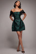 Lace Up Jacquard Mini Dress With Organza Wings - Emerald Black by Goddiva