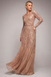 Ombre Sequin Beaded Flared Long Sleeve Maxi Dress - Champagne by Goddiva