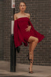 Boob Tube Mini Dress With Pleated Chiffon Cape - Burgundy by Goddiva