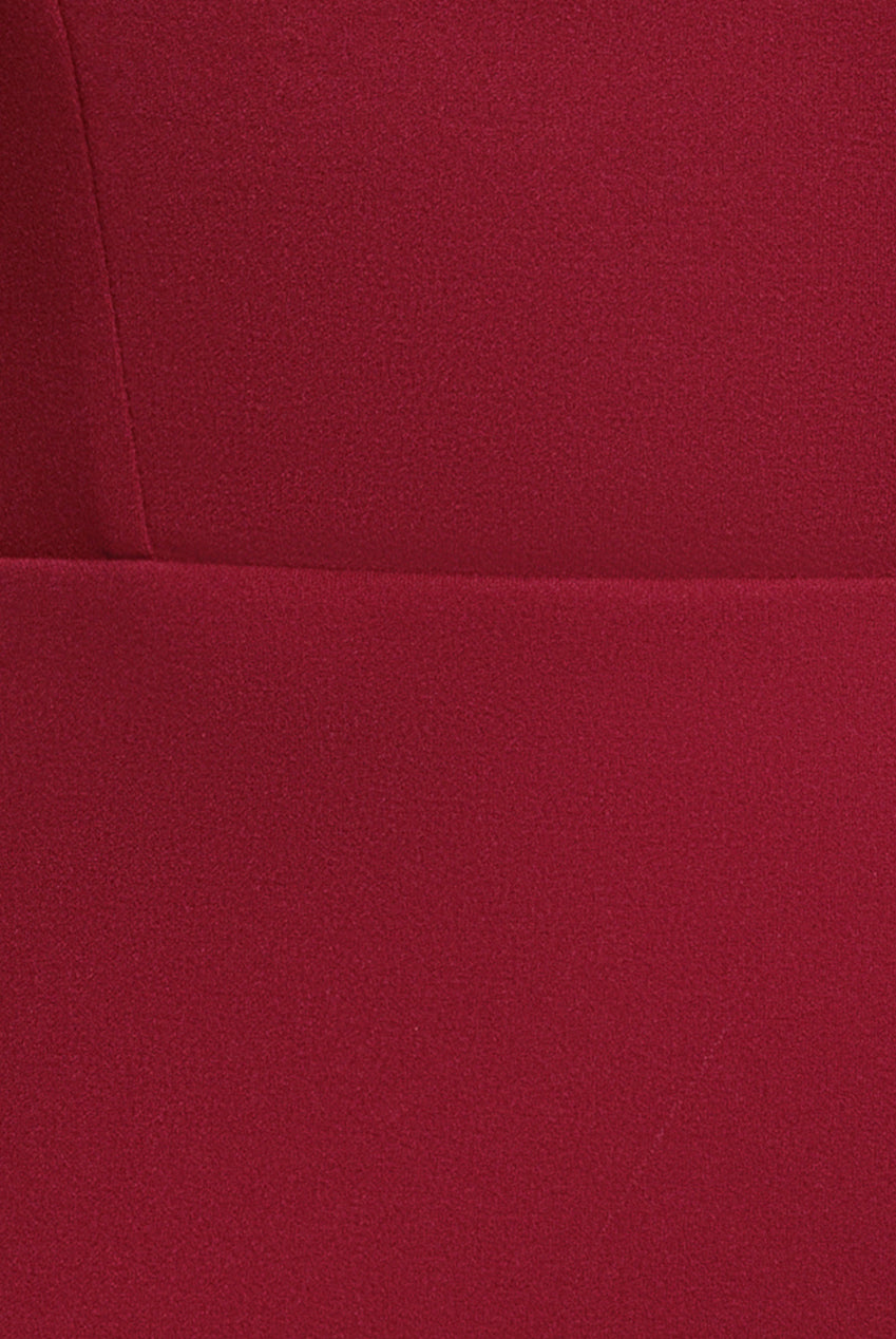 Plunging Neck Pleated Sleeve Scuba Mini Dress - Burgundy Red DR4798