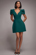 Plunging Neck Pleated Sleeve Scuba Mini Dress - Emerald Green by Goddiva