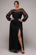 Lace Long Sleeve Shirred Waist Maxi Dress - Black by Goddiva Plus