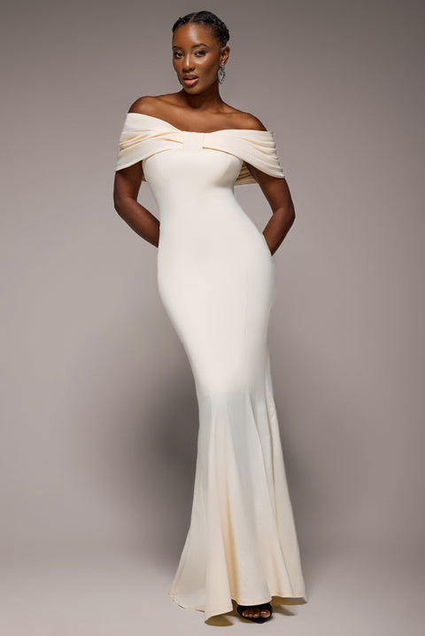 Bardot Bow Neck Maxi Dress - Cream by Goddiva