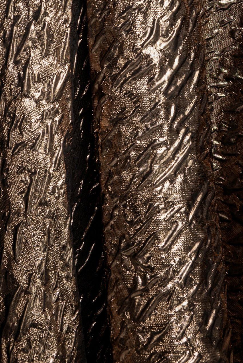 One Shoulder Frill Jacquard Skater Midi Dress - Bronze Gold DR4811M